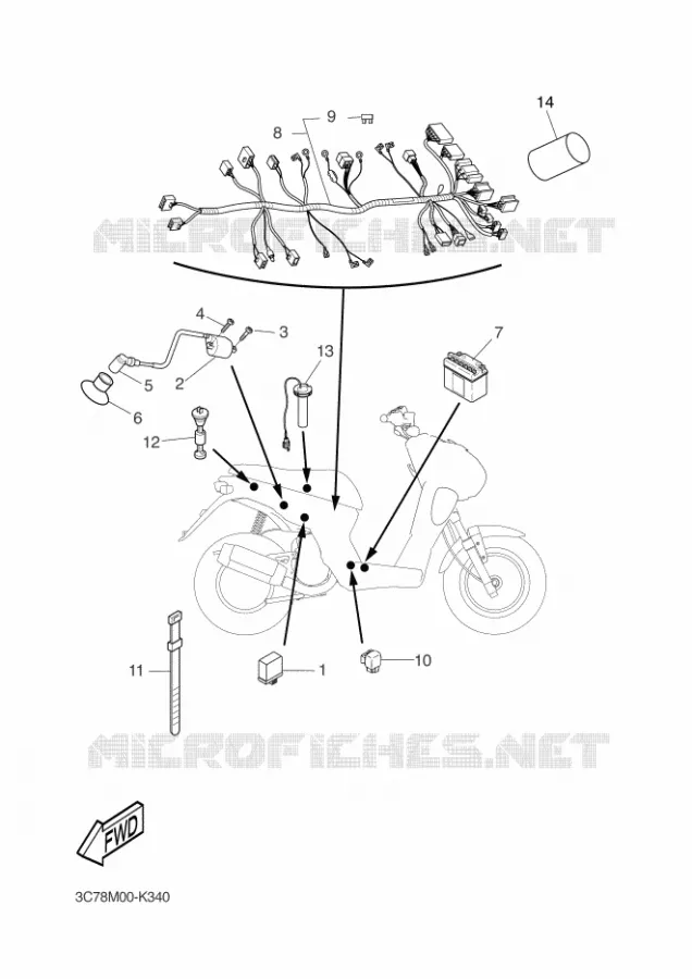 PARTIE ELECTRIQUE 2 Yamaha SCOOTER 50 2011 STUNT NAKED  EW50N STUNT NAKED