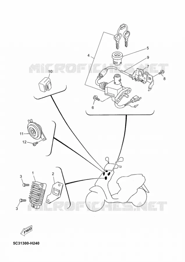 PARTIE ELECTRIQUE 1 Yamaha SCOOTER 50 2011 NEOS 4T  YN50F NEO'S