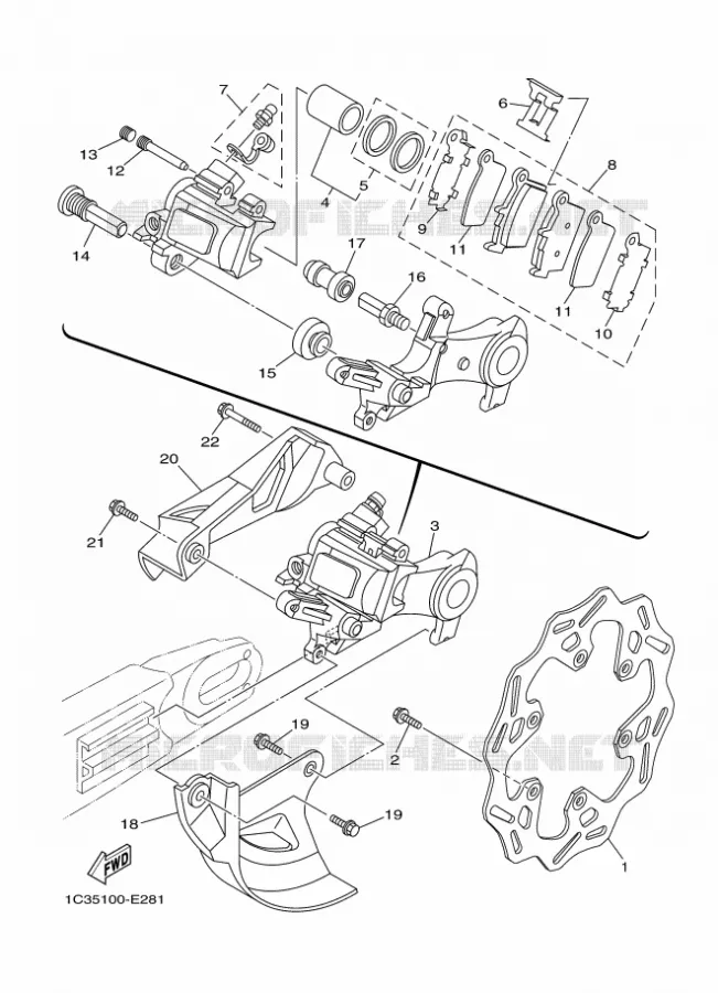 ETRIER DE FREIN ARRIERE Yamaha MOTO 450 2012 WRF  WR450F