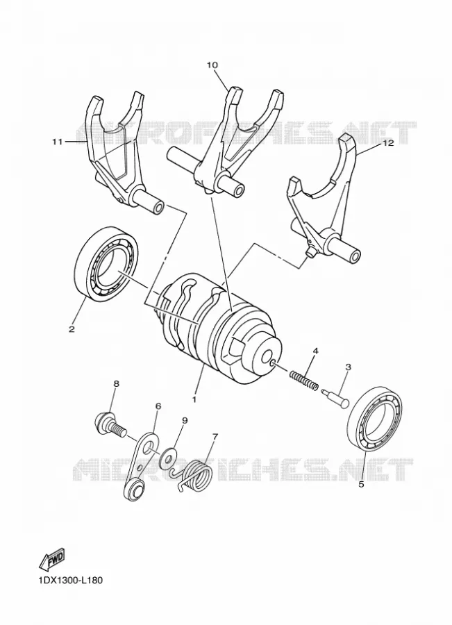 BARILLET DE SELECTION / FOURCHETTES Yamaha MOTO 450 2012 WRF  WR450F