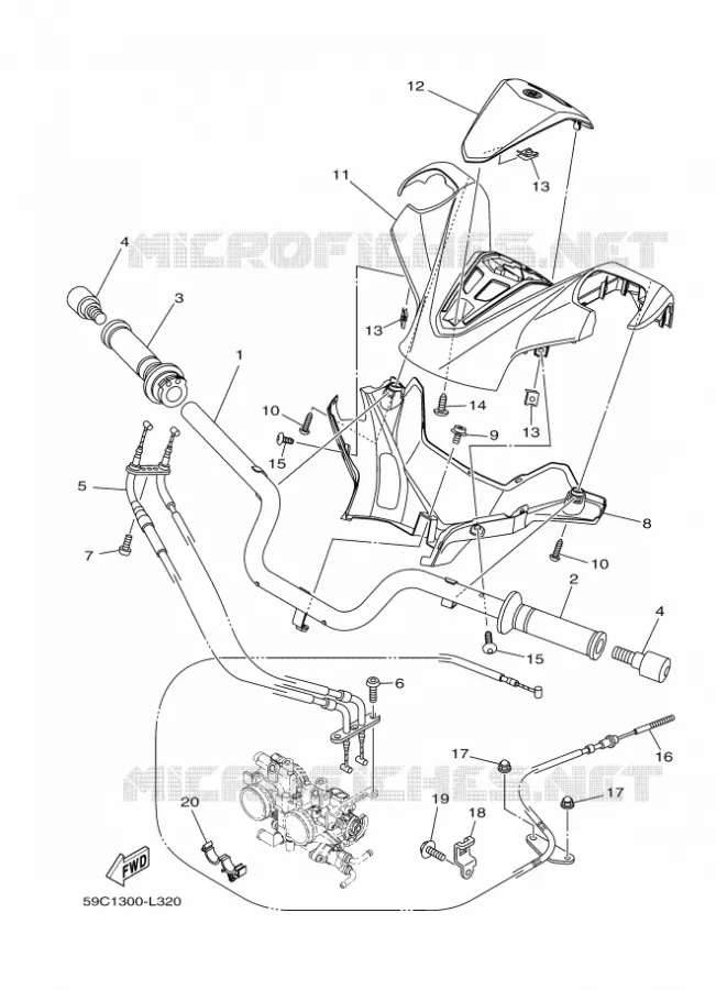 GUIDON ET CABLES Yamaha SCOOTER 530 2012 TMAX ABS  XP500A