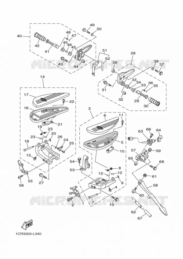 SUPPORT / REPOSE PIEDS Yamaha MOTO 1900 2012 MIDNIGHT STAR  XV1900A