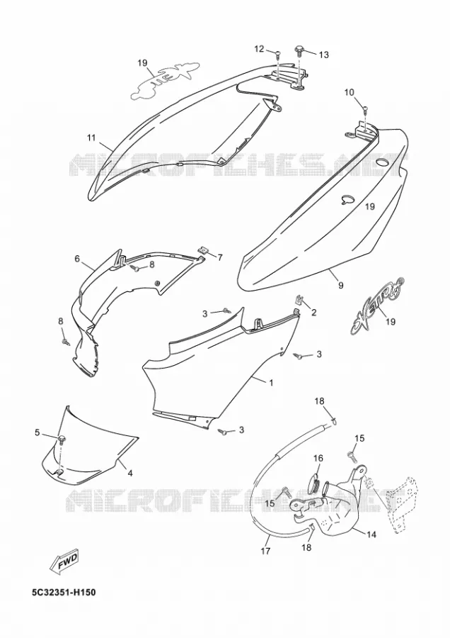 COUVERCLE LATERAL Yamaha SCOOTER 50 2012 MBK OVETTO 4T  YN50F