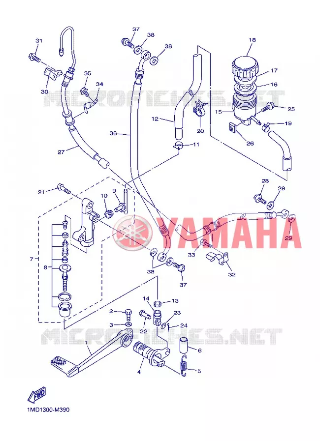 MAITRE CYLINDRE DE FREIN ARRIERE Yamaha MOTO 1300 2013 FJR AS ABS  FJR1300AS