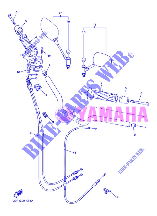 GUIDON ET CABLES pour Yamaha FZ8NA de 2013