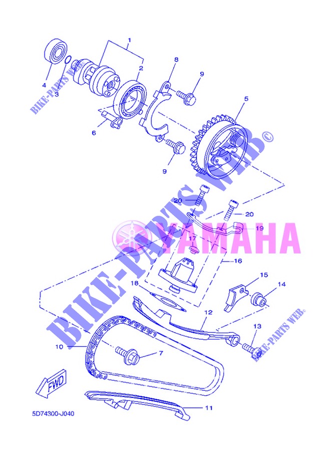 ARBRE A CAMES / CHAINE DE DISTRIBUTION pour Yamaha WR 125 X de 2013