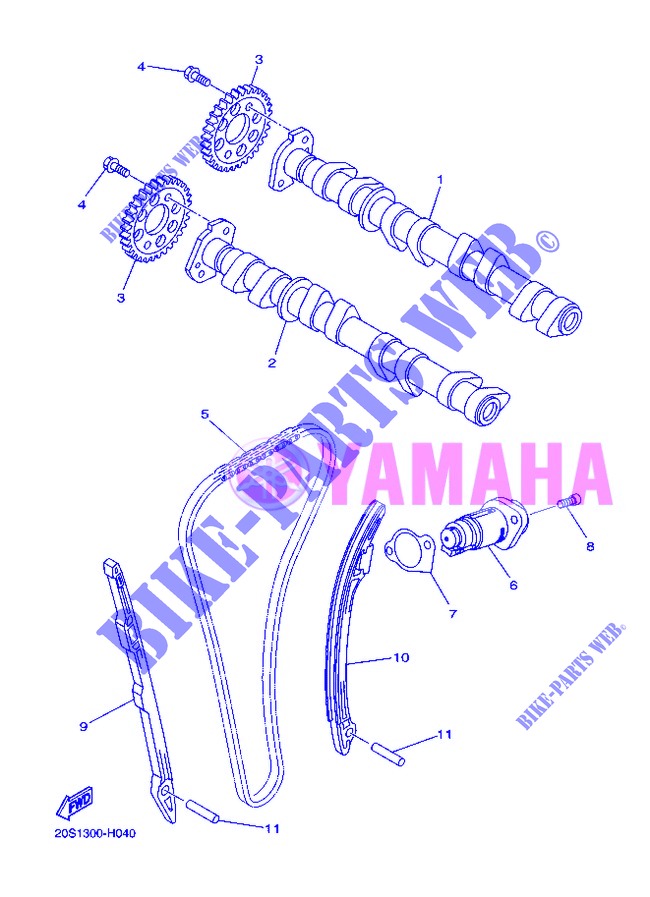 ARBRE A CAMES / CHAINE DE DISTRIBUTION pour Yamaha DIVERSION 600 F de 2013