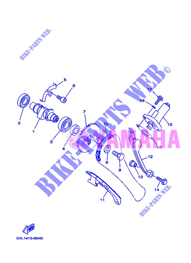 ARBRE A CAMES / CHAINE DE DISTRIBUTION pour Yamaha XTZ125E de 2013