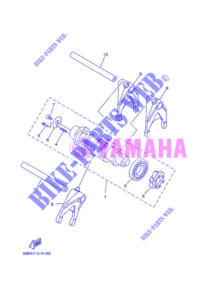 BARILLET DE SELECTION / FOURCHETTES pour Yamaha MIDNIGHT STAR 1900 de 2013