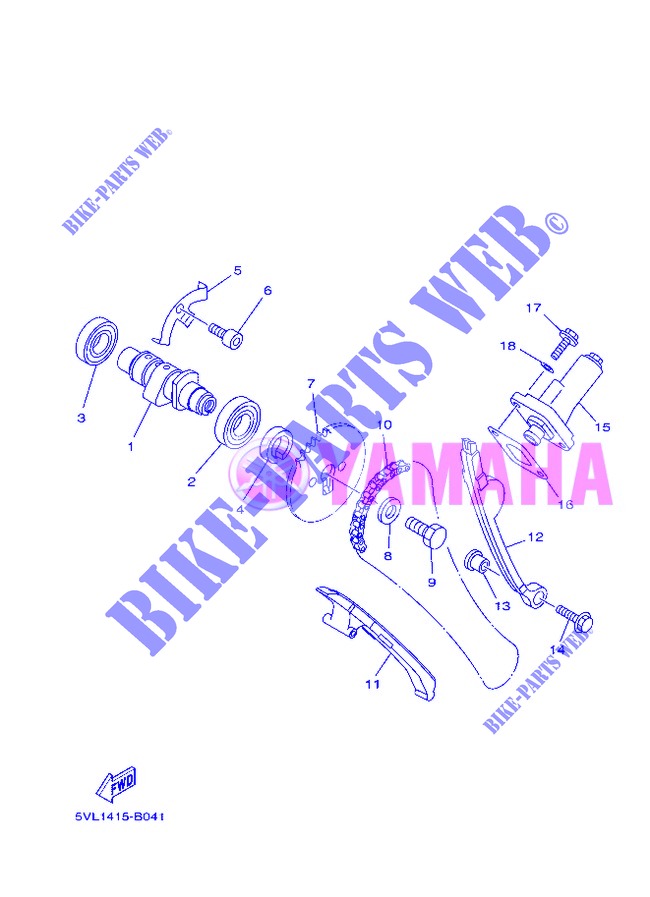 ARBRE A CAMES / CHAINE DE DISTRIBUTION pour Yamaha YBR125E de 2013