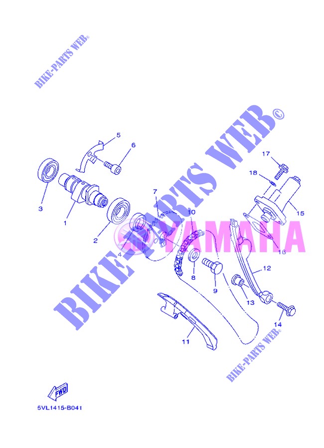 ARBRE A CAMES / CHAINE DE DISTRIBUTION pour Yamaha YBR125E de 2013