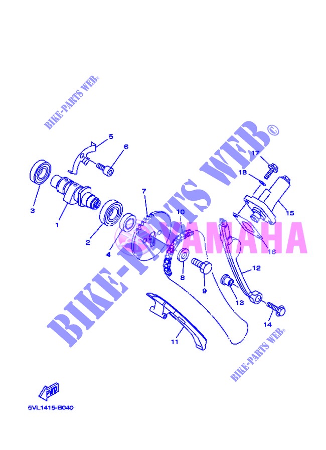 ARBRE A CAMES / CHAINE DE DISTRIBUTION pour Yamaha YBR125EGS de 2013