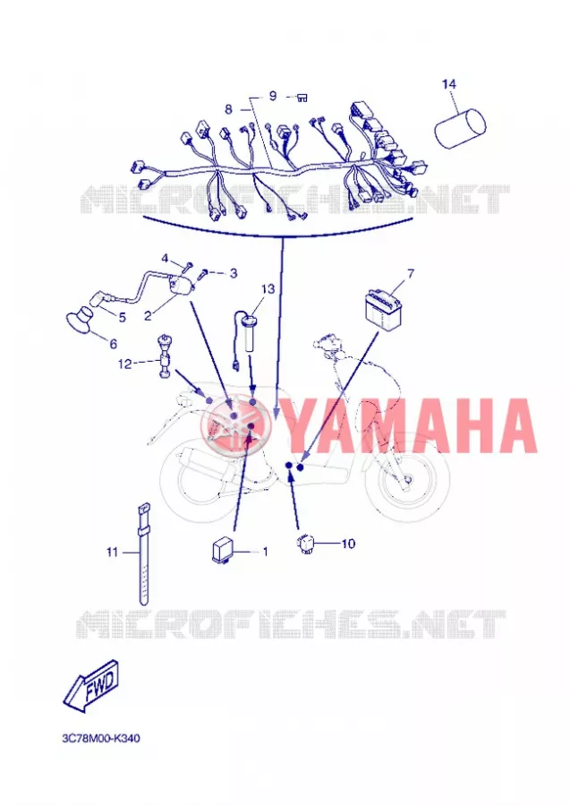PARTIE ELECTRIQUE 2 Yamaha SCOOTER 50 2013 STUNT SLIDER  EW50N
