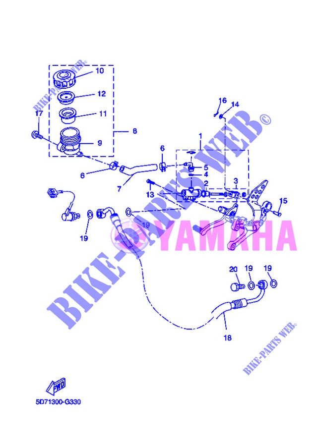 MAITRE CYLINDRE DE FREIN ARRIERE pour Yamaha YZF-R125 de 2013