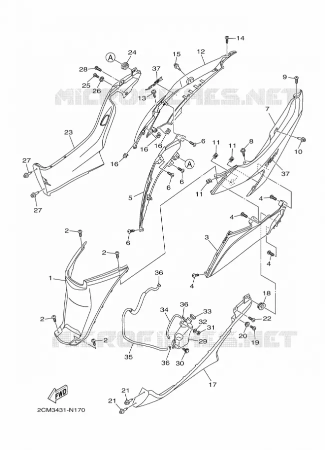 COUVERCLE LATERAL Yamaha SCOOTER 125 2014 TRICITY  MW125TRICITY