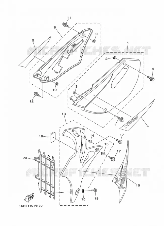 COUVERCLE LATERAL Yamaha MOTO 85 2014 YZ GRANDES ROUES  YZ85LW