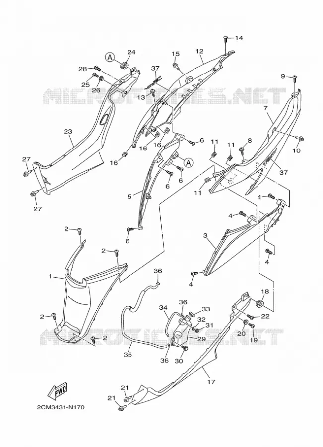 COUVERCLE LATERAL Yamaha SCOOTER 125 2015 TRICITY ABS  MW125ATRICITY
