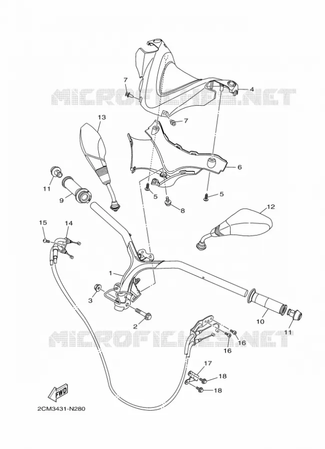 GUIDON ET CABLES Yamaha SCOOTER 125 2015 TRICITY ABS  MW125ATRICITY