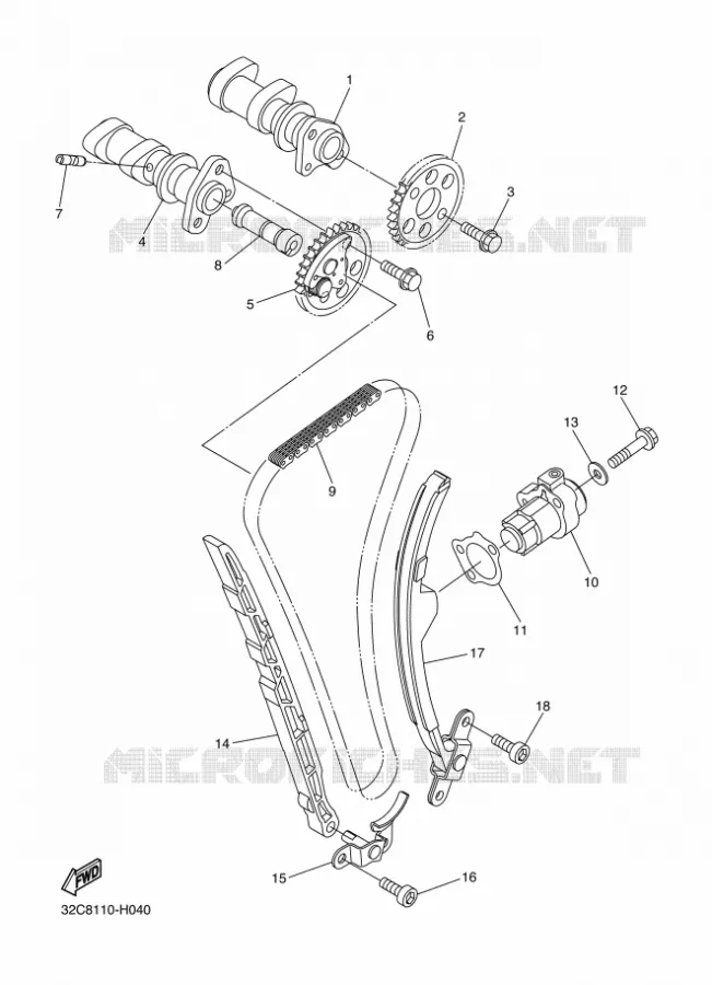 ARBRE A CAMES / CHAINE DE DISTRIBUTION Yamaha MOTO 250 2015 WR-R  WR250R