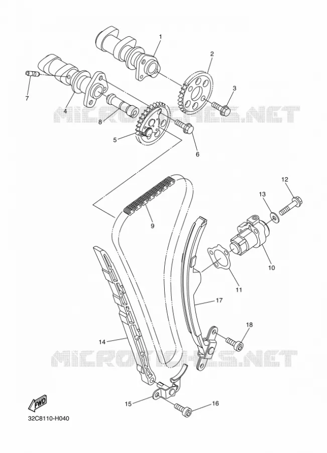 ARBRE A CAMES / CHAINE DE DISTRIBUTION Yamaha MOTO 250 2014 WR-R  WR250R