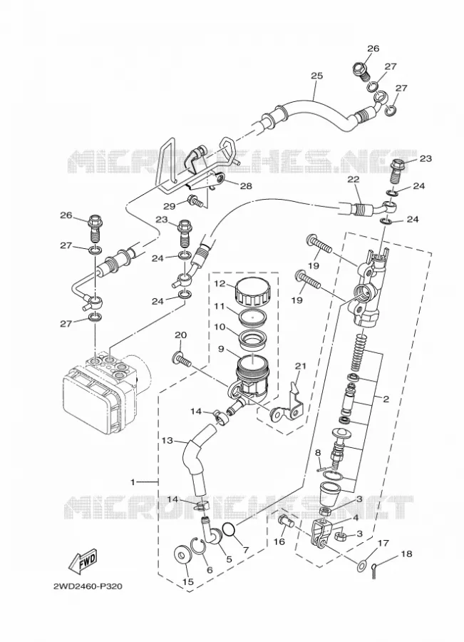 MAITRE CYLINDRE DE FREIN ARRIERE Yamaha MOTO 300 2015 R3 ABS  YZF-R3A