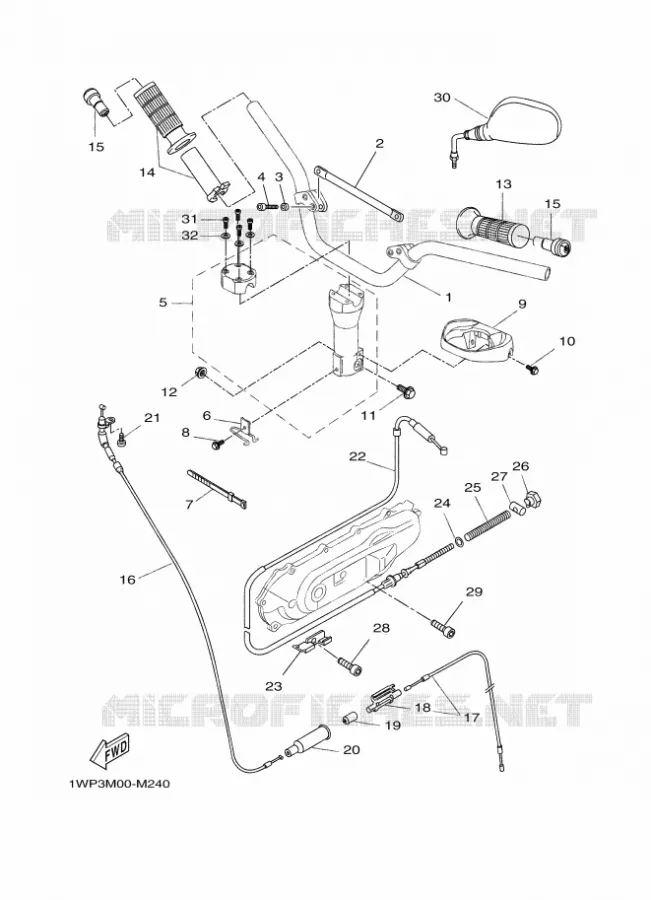 GUIDON ET CABLES Yamaha SCOOTER 50 2016 BOOSTER  CW50LN