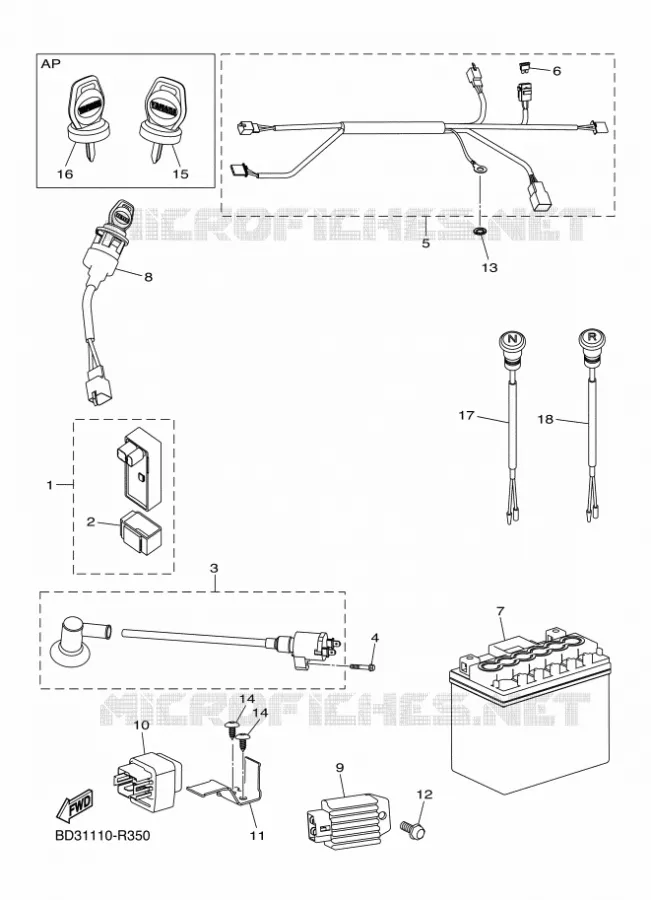 PARTIE ELECTRIQUE 1 Yamaha QUAD 90 2016 RAPTOR  YFM90RYFM09RYXG
