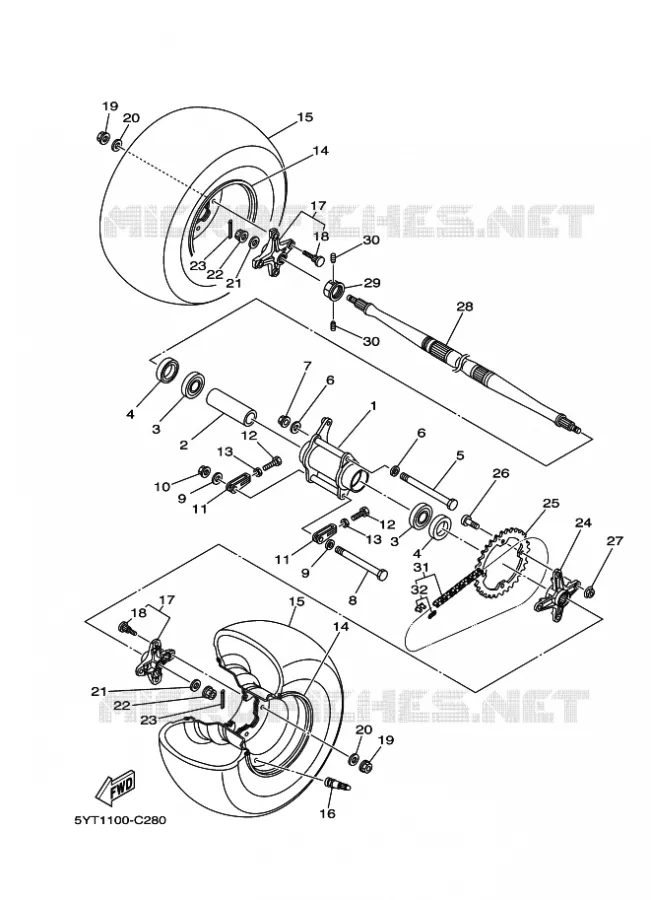 ROUE ARRIERE Yamaha QUAD 350 2007 RAPTOR  YFM350R