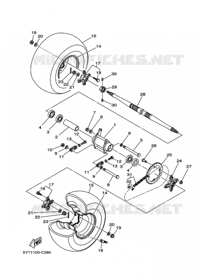 ROUE ARRIERE Yamaha QUAD 350 2009 RAPTOR  YFM350R