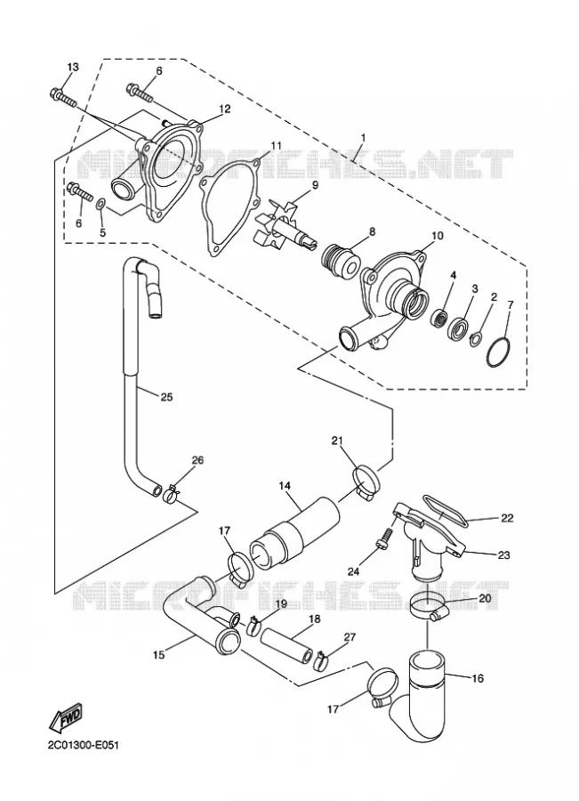 POMPE A EAU / DURITES Yamaha MOTO 600 2009 R6  YZF-R6
