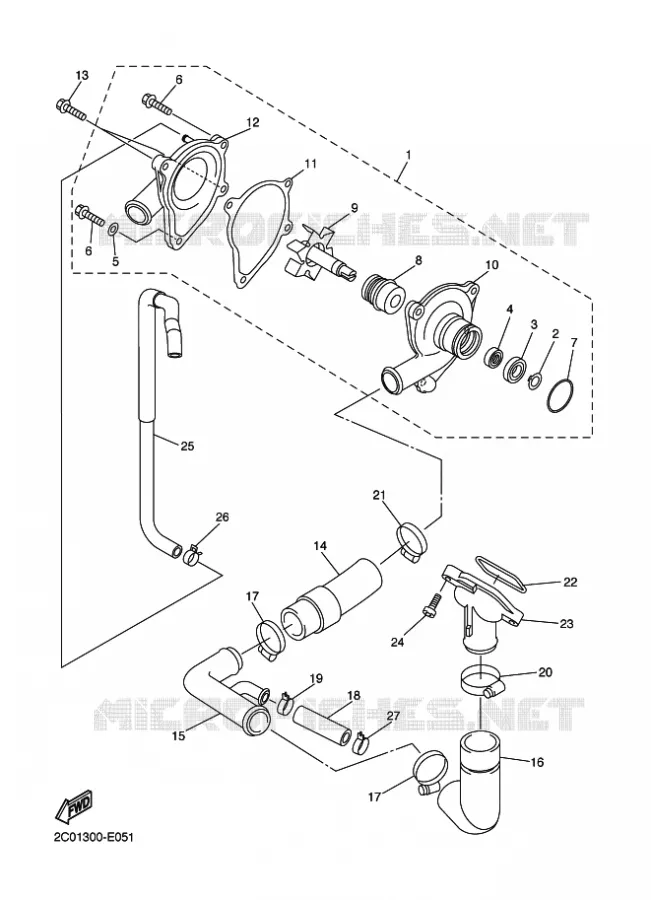 POMPE A EAU / DURITES Yamaha MOTO 600 2011 R6  YZF-R6