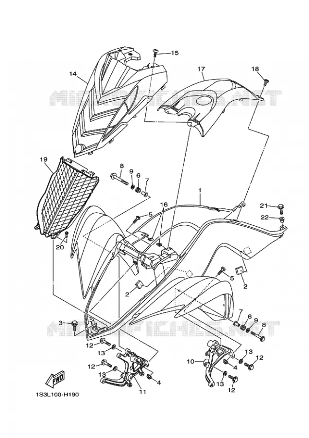 GARDE BOUE AVANT Yamaha QUAD 700 2011 RAPTOR  YFM700R