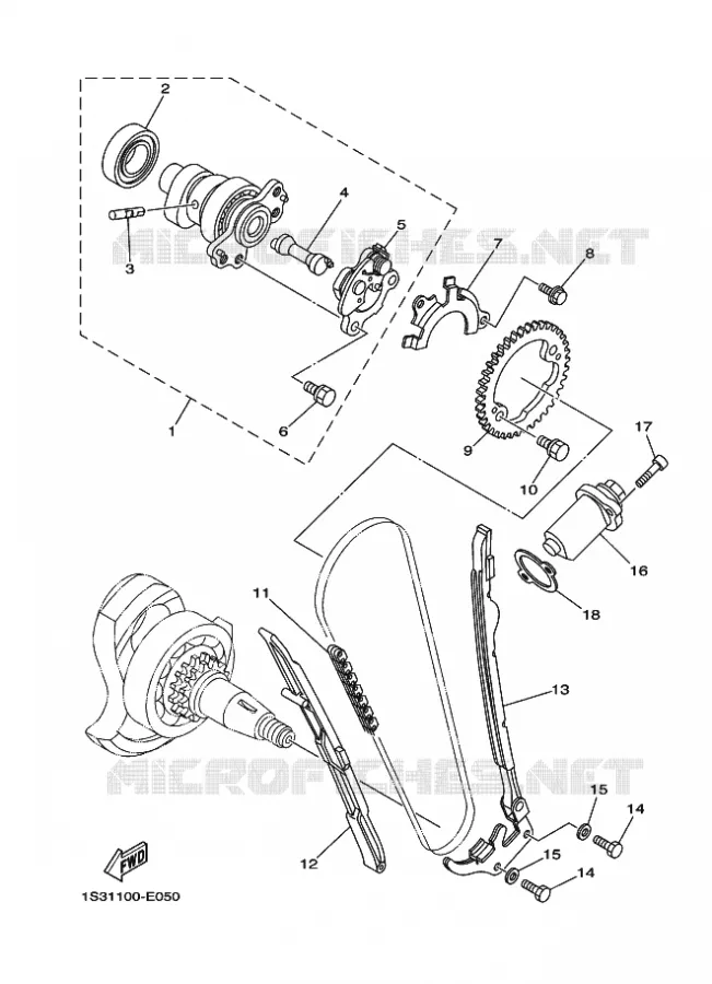ARBRE A CAMES / CHAINE DE DISTRIBUTION Yamaha QUAD 700 2008 RAPTOR  YFM700R