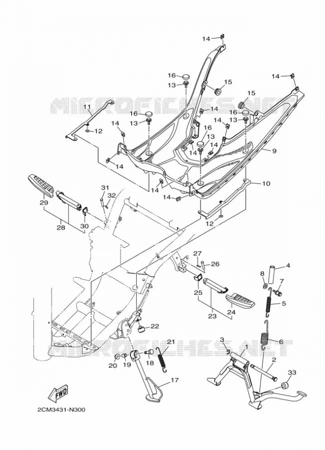 SUPPORT / REPOSE PIEDS Yamaha SCOOTER 125 2016 TRICITY  MW125A