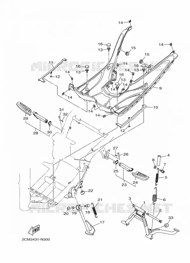 SUPPORT / REPOSE PIEDS Yamaha SCOOTER 125 2016 TRICITY  MW125A