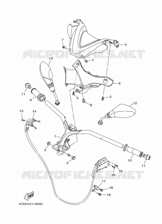 GUIDON ET CABLES Yamaha SCOOTER 125 2016 TRYPTIK  MW125A