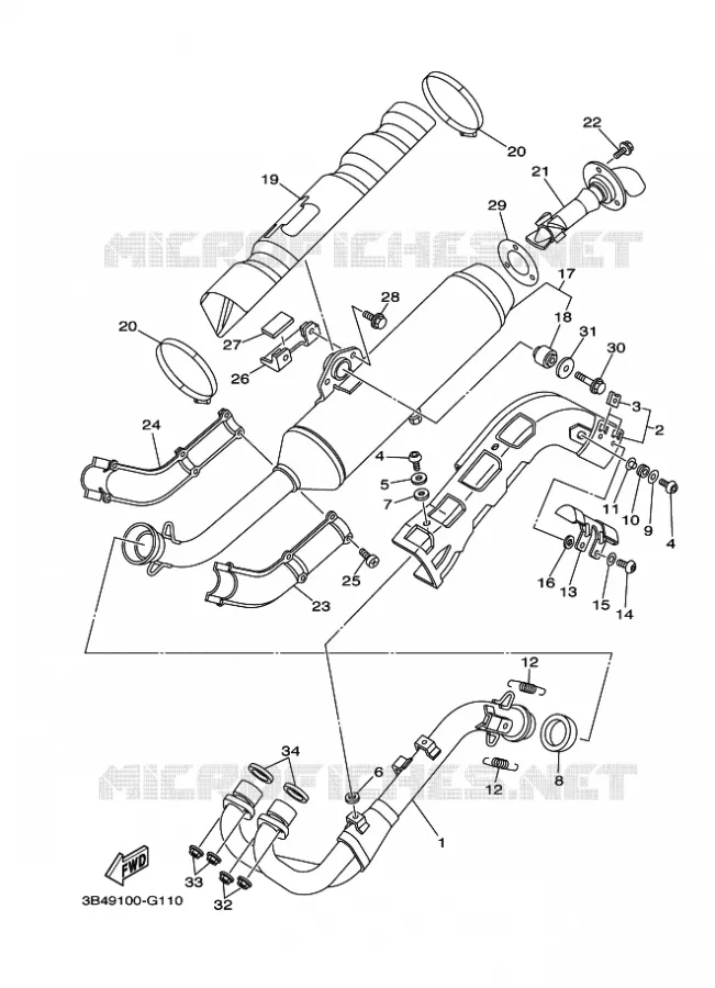 ECHAPPEMENT Yamaha QUAD 700 2008 GRIZZLY 700  EPS  YFM700FWAD