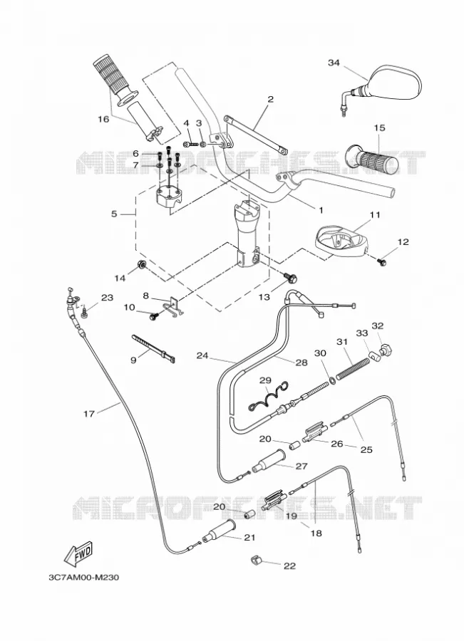 GUIDON ET CABLES Yamaha SCOOTER 50 2013 STUNT SLIDER  EW50N