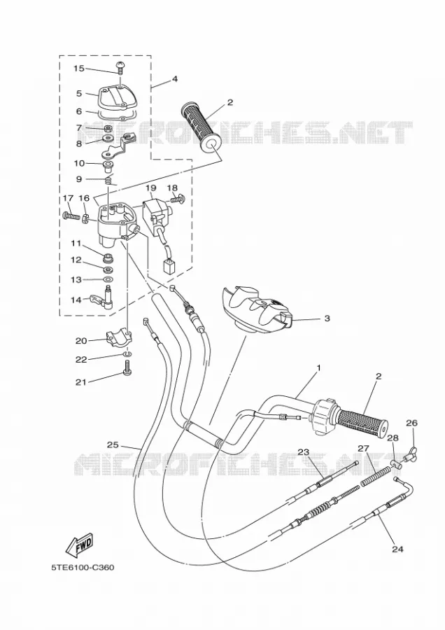 GUIDON ET CABLES Yamaha QUAD 400 2004 KODIAK 4WD  YFM400FWAN
