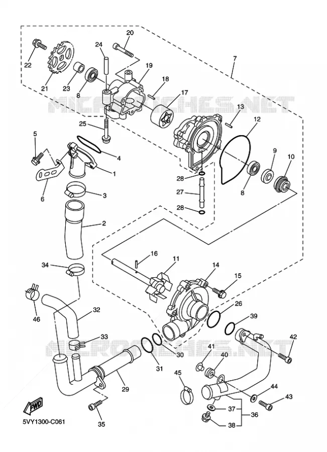 POMPE A EAU / DURITES Yamaha MOTO 1000 2004 R1  YZF-R1