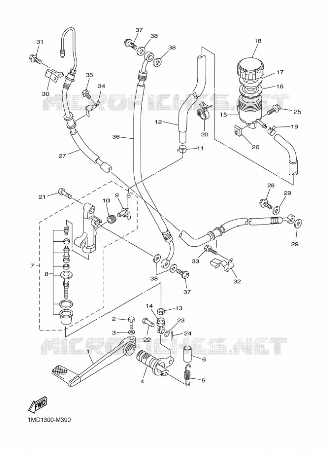 MAITRE CYLINDRE DE FREIN ARRIERE Yamaha MOTO 1300 2016 FJR  FJR1300-AS