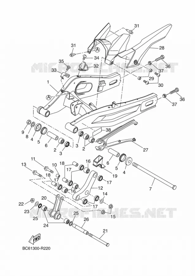 BRAS ARRIERE Yamaha MOTO 700 2017 TRACER  MTT690P-AB