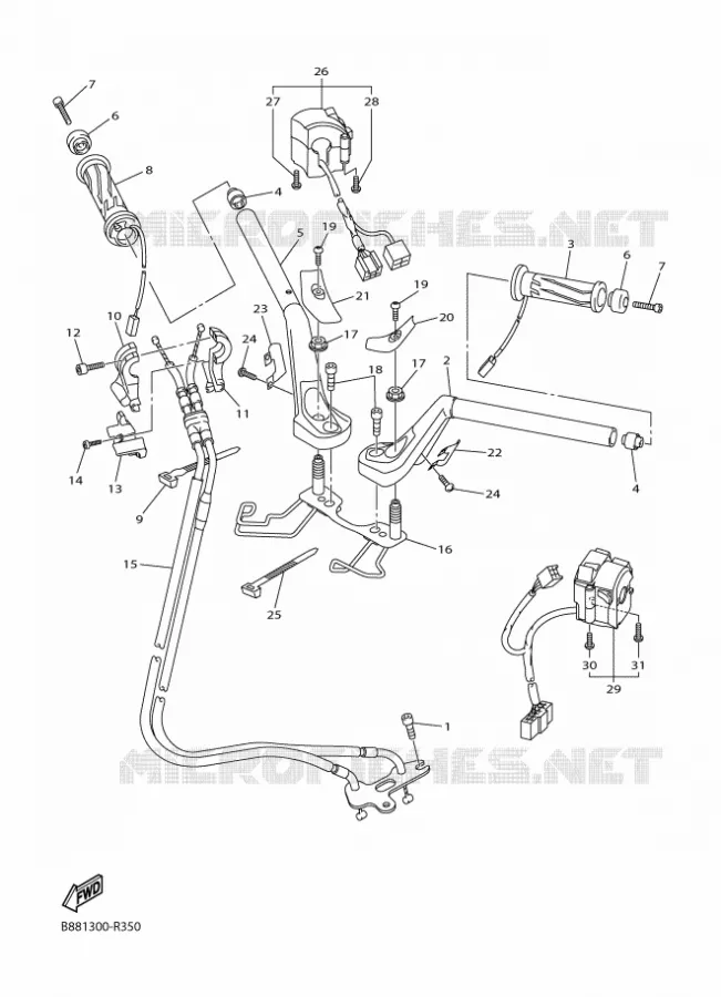 GUIDON ET CABLES Yamaha MOTO 1300 2016 FJR  FJR1300-AE