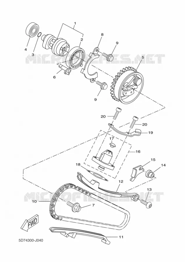 ARBRE A CAMES / CHAINE DE DISTRIBUTION Yamaha MOTO 125 2010 YZF-R125  YZF-R125