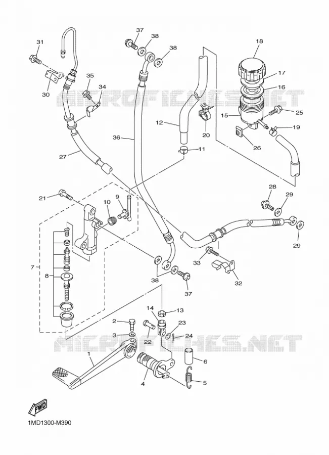 MAITRE CYLINDRE DE FREIN ARRIERE Yamaha MOTO 1300 2018 FJR AS  FJR1300-AS