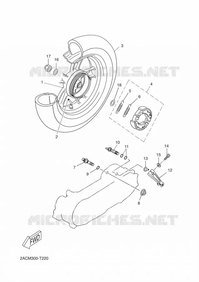 ROUE ARRIERE Yamaha SCOOTER 50 2018 NEOS 4 UBS  YN50FU