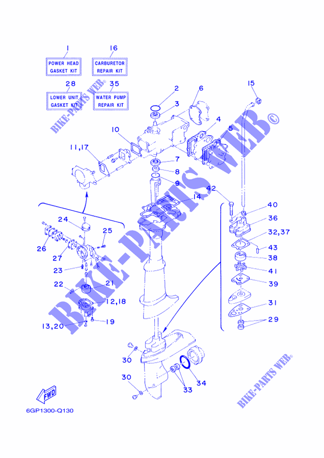 KIT DE REPARATION  pour Yamaha 4C Manual Starter, Tiller Handle, Manual Tilt, Pre-Mixing, Shaf Shaft 15