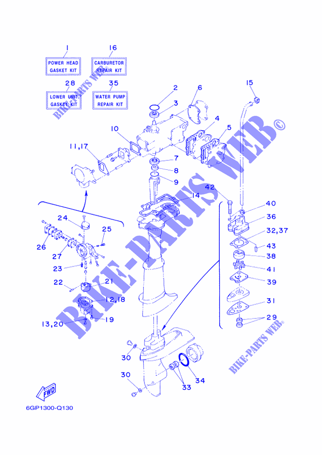 KIT DE REPARATION  pour Yamaha 4C Manual Starter, Tiller Handle, Manutl Tilt, Pre-Mixing, Shaft 15