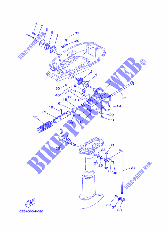 COMMANDE D'ACCELERATEUR pour Yamaha 5C Manual Starter, Tiller Handle, Manual Tilt, Pre-Mixing, Shaft 15