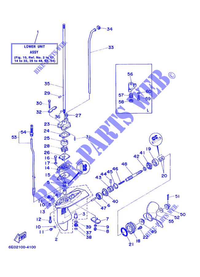 CARTER INFERIEUR ET TRANSMISSION pour Yamaha 5C 2 Stroke, Manual Starter, Tiller Handle, Manual Tilt, Pre-Mixing de 2007